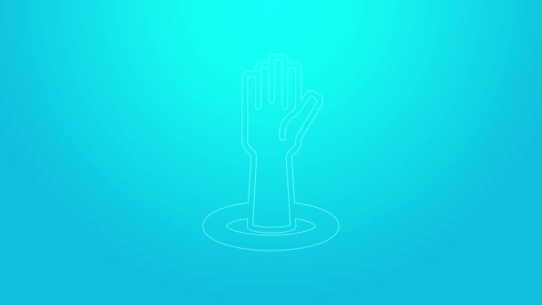 Pink line Helping hand icon isolated on blue background. 4K Video motion graphic animation — Stock Video