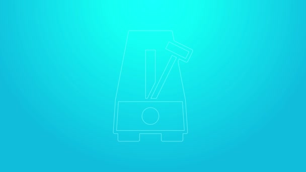 Розовая линия Classic Metronome с иконкой маятника в движении, выделенной на синем фоне. Оборудование музыкального и бьющего механизма. Видеографическая анимация 4K — стоковое видео