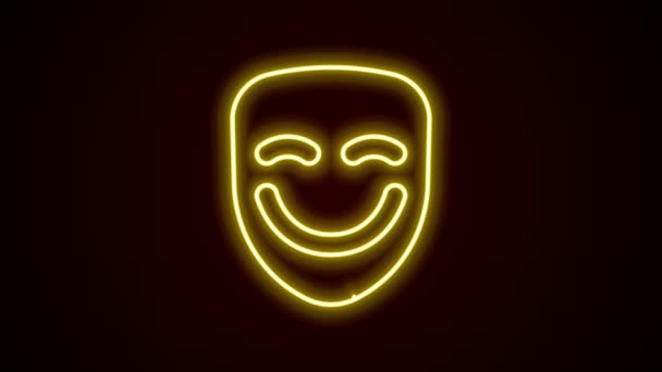 明亮的霓虹灯线喜剧戏剧面具图标隔离在黑色背景。4K视频运动图形动画 — 图库视频影像