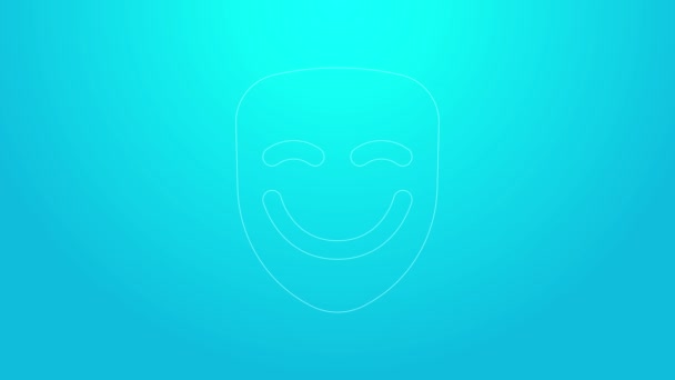 Pink line Comedy theatrical mask icon isolated on blue background. 4K Video motion graphic animation — 비디오