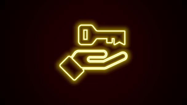 Glödande neon line Lösning på problemet i psykologi ikon isolerad på svart bakgrund. Nyckeln. Terapi för psykisk hälsa. 4K Video motion grafisk animation — Stockvideo
