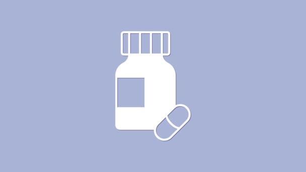 White Sedative pills icon isolated on purple background. 4K Video motion graphic animation — Stock Video