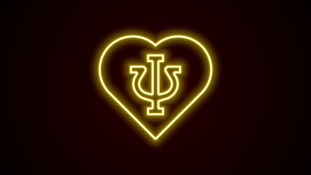 Светящаяся икона неоновой линии Психология выделена на черном фоне. Символ Пси. Концепция психического здоровья, психоанализ и психотерапия. Видеографическая анимация 4K
