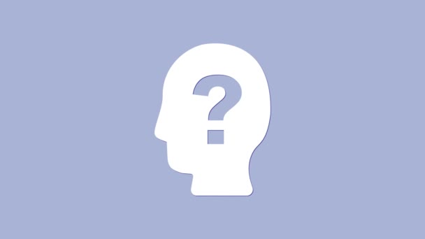 White Human head with question mark icon isolated on purple background. 4K Video motion graphic animation — Stock Video