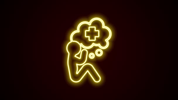 Zářící neonová čára Pomáhá ruční ikona izolovaná na černém pozadí. Grafická animace pohybu videa 4K — Stock video