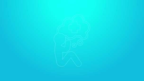 Linea rosa Aiuta l'icona della mano isolata su sfondo blu. Animazione grafica 4K Video motion — Video Stock