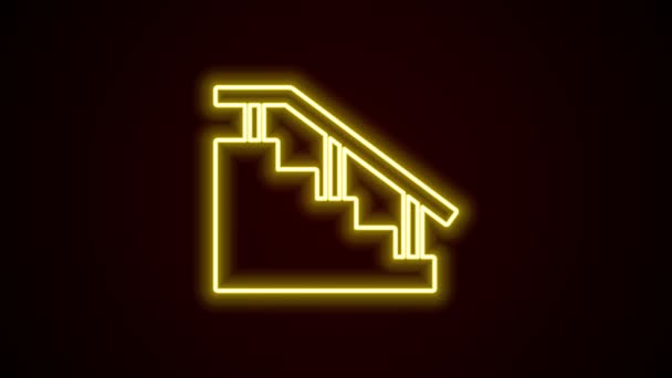 Glowing neon line Skateboard stairs with rail icon isolated on black background. 4K Video motion graphic animation — Stock Video