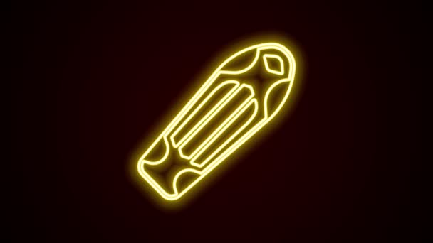 Linha de néon brilhante ícone do convés do skate isolado no fundo preto. Desporto extremo. Equipamento desportivo. Animação gráfica em movimento de vídeo 4K — Vídeo de Stock
