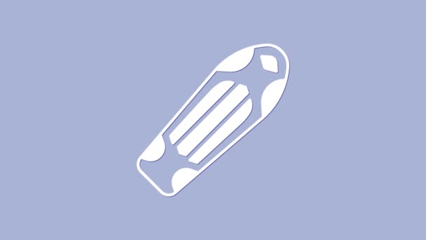 Icono de la cubierta de monopatín blanco aislado sobre fondo púrpura. Deporte extremo. Equipamiento deportivo. Animación gráfica de vídeo 4K — Vídeo de stock