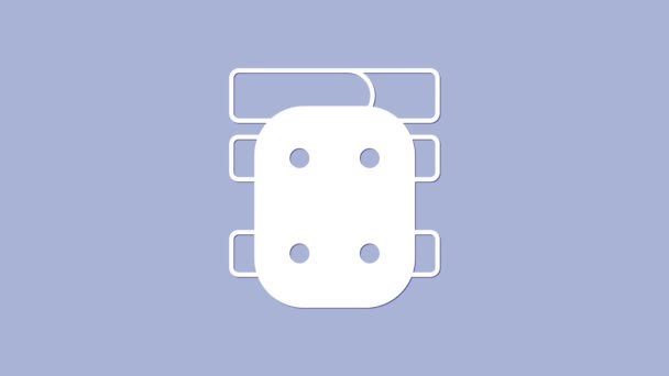 Białe ochraniacze na kolana ikona izolowane na fioletowym tle. Ekstremalny sport. Deskorolka, rower, rolki ochronne. 4K Animacja graficzna ruchu wideo — Wideo stockowe
