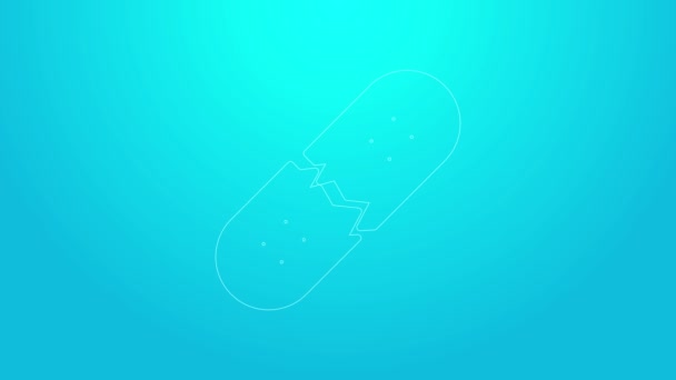 Pink line Broken skateboard deck icon isolated on blue background. Extreme sport. Sport equipment. 4K Video motion graphic animation — Stock Video