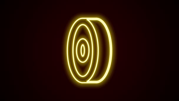 Lumineux néon ligne Roulement à billes Skateboard icône isolée sur fond noir. Animation graphique de mouvement vidéo 4K — Video