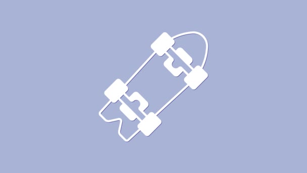 Белый лонгборд или скейтборд на фиолетовом фоне. Экстремальный спорт. Спортивное оборудование. Видеографическая анимация 4K — стоковое видео