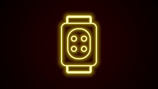 Leuchtendes neonfarbenes Knieschoner-Symbol auf schwarzem Hintergrund. Extremsport. Skateboarden, Fahrrad, Schutzausrüstung für Rollschuhfahrer. 4K Video Motion Grafik Animation — Stockvideo