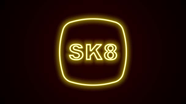 Glowing neon line Skateboard icon isolated on black background. Olahraga ekstrem. Peralatan olahraga. Animasi grafis gerak Video 4K — Stok Video