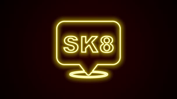 Leuchtendes neonfarbenes Skateboard-Symbol auf schwarzem Hintergrund. Extremsport. Sportgeräte. 4K Video Motion Grafik Animation — Stockvideo