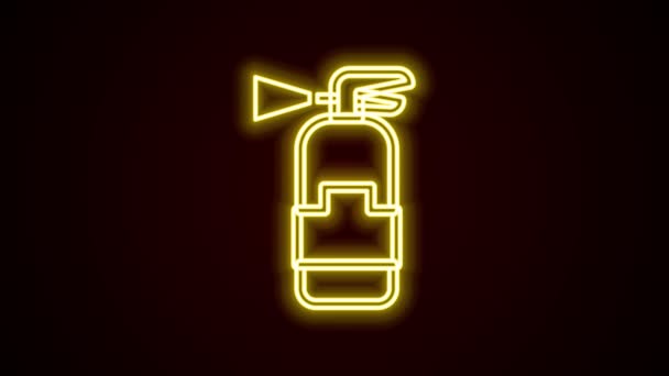 Linha de néon brilhante Ícone do extintor de incêndio isolado no fundo preto. Animação gráfica em movimento de vídeo 4K — Vídeo de Stock