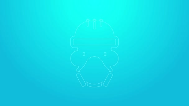 Pink line Nuclear power plant worker wearing protective clothing icon isolated on blue background. Nuclear reactor worker. 4K Video motion graphic animation — Stock Video