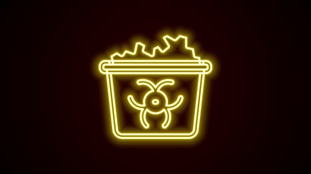 Glowing neon line Infectious waste icon isolated on black background. Tank for collecting radioactive waste. Dumpster or container. Biohazardous substances. 4K Video motion graphic animation — 图库视频影像