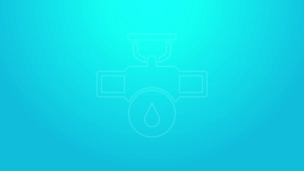 Pink line Industry metallic pipe and valve icon isolated on blue background. 4K Video motion graphic animation — 图库视频影像