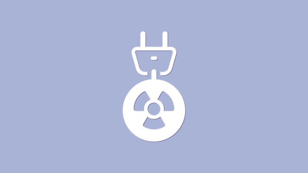 White Radiation electrical plug icon isolated on purple background. Nuclear energy. 4K Video motion graphic animation — Stock Video