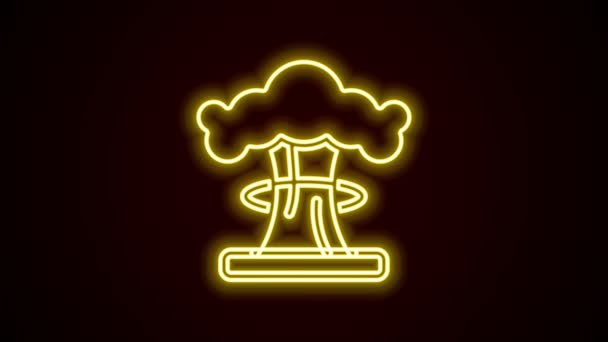 Leuchtende Leuchtschrift Atomexplosion Ikone isoliert auf schwarzem Hintergrund. Atombombe. Symbol für Atomkrieg, Weltuntergang. 4K Video Motion Grafik Animation — Stockvideo