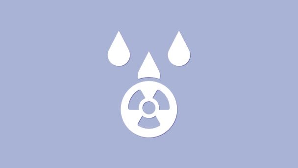 Witte zure regen en radioactieve wolk pictogram geïsoleerd op paarse achtergrond. Effecten van toxische luchtverontreiniging op het milieu. 4K Video motion grafische animatie — Stockvideo