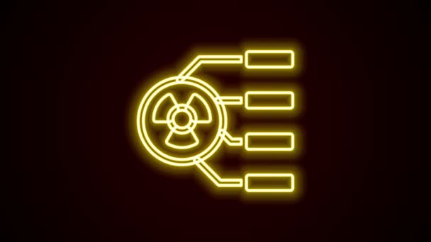 Gloeiende neon lijn Radioactief pictogram geïsoleerd op zwarte achtergrond. Radioactief giftig symbool. Stralingsgevaar. 4K Video motion grafische animatie — Stockvideo