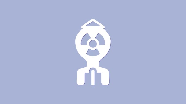 White Nuclear bomb icon isolated on purple background. Rocket bomb flies down. 4K Video motion graphic animation — 图库视频影像