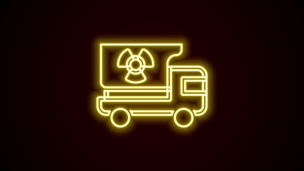 Glowing neon line Truck with radiation materials icon isolated on black background. 4K Video motion graphic animation — 비디오