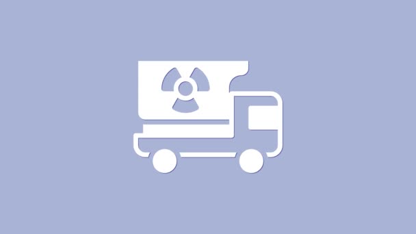 White Truck with radiation materials icon isolated on purple background. 4K Video motion graphic animation — 비디오