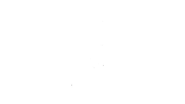 Linha preta Béquer químico de laboratório com ícone líquido tóxico isolado em fundo branco. Símbolo de risco biológico. Símbolo perigoso com ícone de radiação. Animação gráfica em movimento de vídeo 4K — Vídeo de Stock