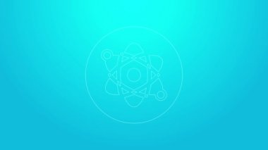 Pembe çizgi Atom simgesi mavi arkaplanda izole edildi. Bilimin, eğitimin, nükleer fiziğin, bilimsel araştırmaların sembolü. 4K Video hareketli grafik canlandırması