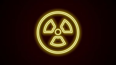 Parlayan neon hattı Radyoaktif simge siyah arkaplanda izole edildi. Radyoaktif zehirli sembol. Radyasyon tehlikesi işareti. 4K Video hareketli grafik canlandırması