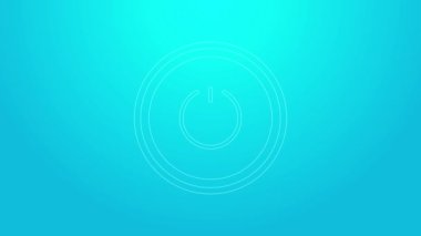 Pembe çizgi güç simgesi mavi arkaplanda izole edildi. Başlat işareti. 4K Video hareketli grafik canlandırması