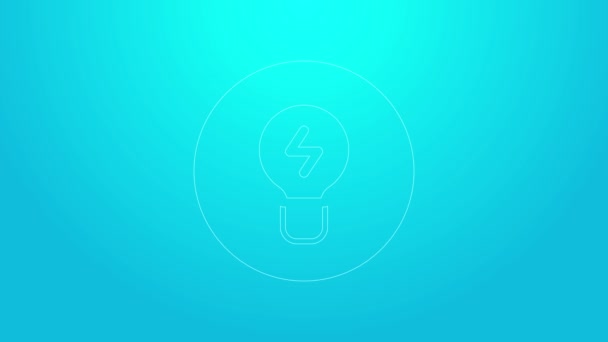 Rosa Linie Glühbirne mit Konzept der Idee Symbol isoliert auf blauem Hintergrund. Energie und Ideensymbolik. Inspirationskonzept. 4K Video Motion Grafik Animation — Stockvideo