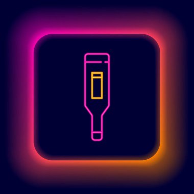 Tıbbi inceleme ikonu için parıldayan neon hattı dijital termometre siyah arka planda izole edildi. Renkli taslak konsepti. Vektör