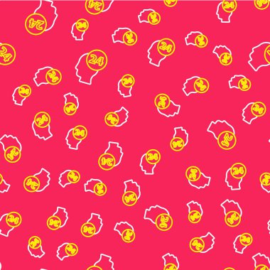 İletişim simgesindeki satır destek operatörü kırmızı arkaplanda izole edilmiş pürüzsüz desen. Çağrı merkezi konsepti, müşteri destek servisi. Vektör