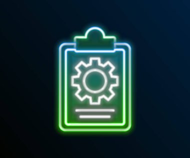 Siyah arkaplanda 24 saatlik servis simgesiyle parlayan neon hattı kontrol panosu. Renkli taslak konsepti. Vektör