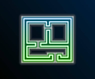 Parlayan neon hattı ev planı simgesi siyah arkaplanda izole edildi. Renkli taslak konsepti. Vektör