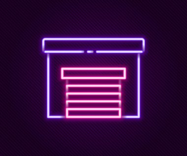 Parlayan neon hattı Garaj simgesi siyah arkaplanda izole edildi. Renkli taslak konsepti. Vektör