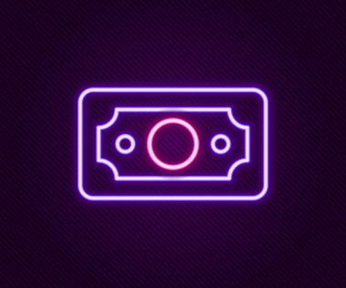 Parlak neon hattı kağıt yığınları para ikonu siyah arka planda izole. Para desteleri. Para birimi. Renkli taslak konsepti. Vektör