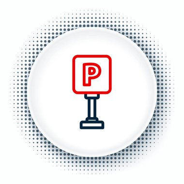 Beyaz arkaplanda çizgi park simgesi izole edildi. Sokak tabelası. Renkli taslak konsepti. Vektör