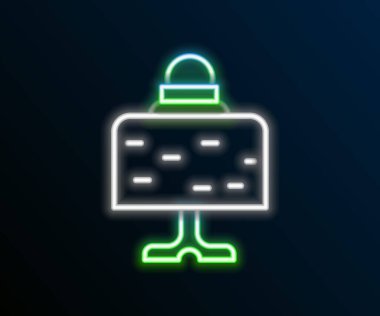 Masa simgesinde parlayan neon çizgisi sihirli top siyah arkaplanda izole edildi. Kristal küre. Renkli taslak konsepti. Vektör