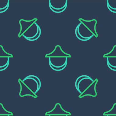 Şapka simgesini koruyan çizgi arıcısı mavi arka planda izole edilmiş kusursuz desen. Özel koruyucu üniforma. Vektör