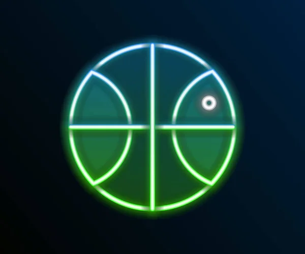 Brillante icono de la pelota de baloncesto en línea de neón aislado sobre fondo negro. Símbolo deportivo. Concepto de esquema colorido. Vector — Vector de stock