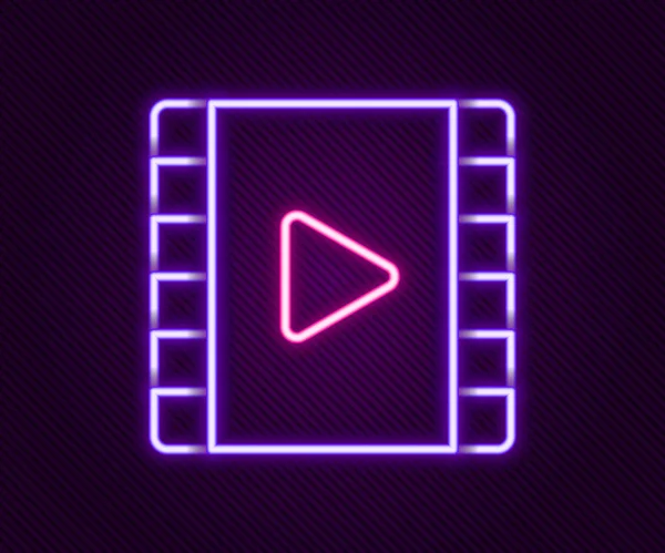 Zářící neonová čára Přehrát ikonu videa izolovanou na černém pozadí. Filmový proužek s nápisem. Barevný koncept. Vektor — Stockový vektor