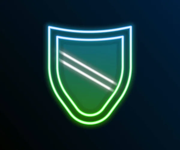 Icono de escudo de línea de neón brillante aislado sobre fondo negro. Señal de guardia. Seguridad, seguridad, protección, concepto de privacidad. Concepto de esquema colorido. Vector — Vector de stock