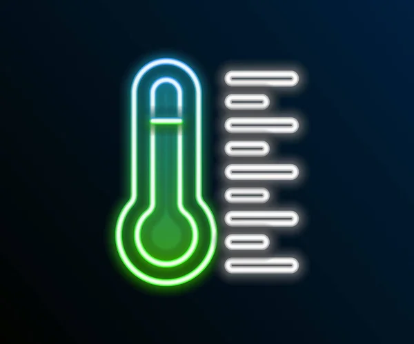 Parlayan neon hattı Meteoroloji termometresi siyah arkaplanda izole edilmiş ikonu ölçüyor. Termometre termometresi sıcak ya da soğuk hava gösteriyor. Renkli taslak konsepti. Vektör — Stok Vektör