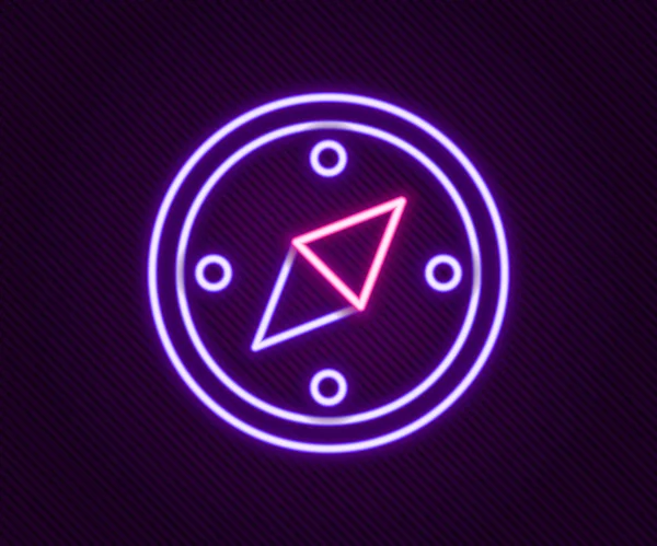 Glowing neon line Compass icon isolated on black background. Windrose navigation symbol. Wind rose sign. Colorful outline concept. Vector — Stock Vector